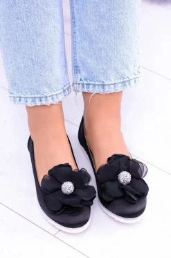 Damskie Boto Aksamitne Baleriny Z Dużym Kwiatem Fumiko