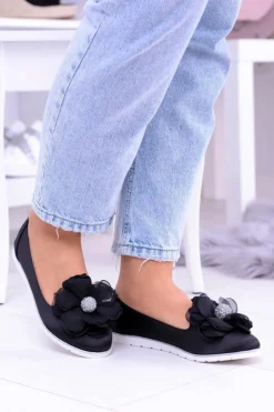 Damskie Boto Aksamitne Baleriny Z Dużym Kwiatem Fumiko