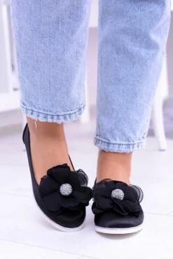 Damskie Boto Aksamitne Baleriny Z Dużym Kwiatem Fumiko