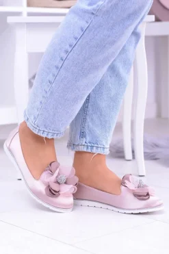 Outlet Boto Aksamitne Różowe Baleriny Z Dużym Kwiatem Fumiko