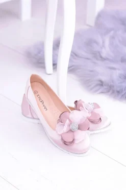 Outlet Boto Aksamitne Różowe Baleriny Z Dużym Kwiatem Fumiko