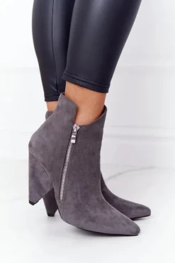 Boto Botki Wiosenne|Botki Na Słupku*Asymetryczne Botki Na Obcasie Lu Boo Szare