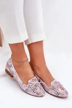 Clearance Boto Ażurowe Baleriny Z Kokardką W Kwiaty Eko Zamszowe Multikolor Amepitrea Wielokolorowy