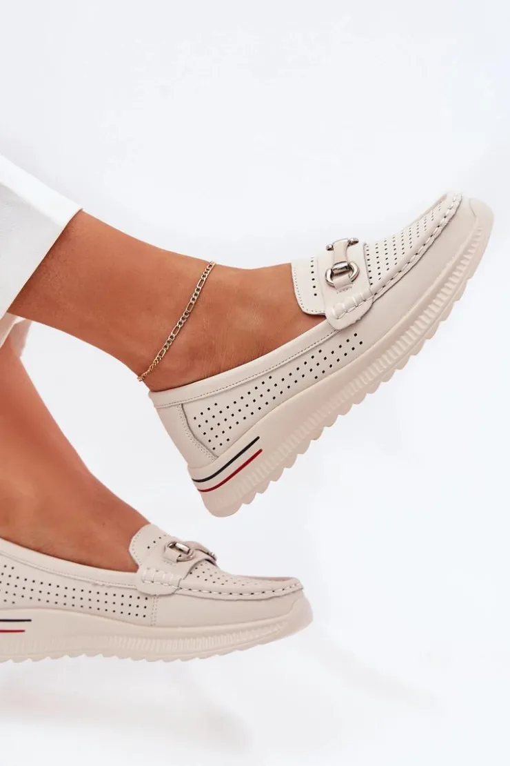 Buty damskie Vinceza Baleriny Skórzane|Baleriny Klasyczne*Ażurowe Baleriny Z Naturalnej Skóry Vinceza 95331 Beżowe