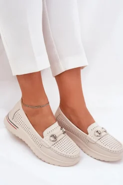 Buty damskie Vinceza Baleriny Skórzane|Baleriny Klasyczne*Ażurowe Baleriny Z Naturalnej Skóry Vinceza 95331 Beżowe