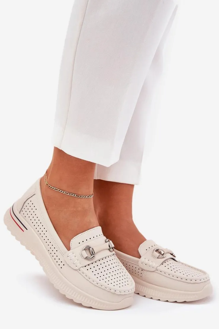 Buty damskie Vinceza Baleriny Skórzane|Baleriny Klasyczne*Ażurowe Baleriny Z Naturalnej Skóry Vinceza 95331 Beżowe