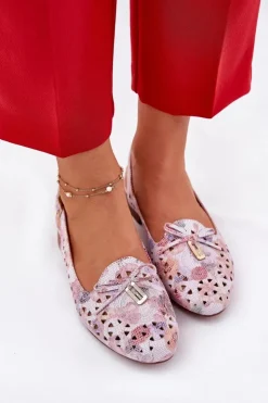 Boto Baleriny Skórzane|Baleriny Klasyczne*Ażurowe Baleriny Z Odkrytą Piętą Multikolor Navinnia Wielokolorowy