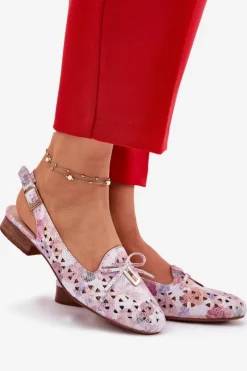 Boto Baleriny Skórzane|Baleriny Klasyczne*Ażurowe Baleriny Z Odkrytą Piętą Multikolor Navinnia Wielokolorowy