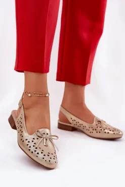 Damskie Boto Ażurowe Baleriny Z Odkrytą Piętą Złote Navinnia