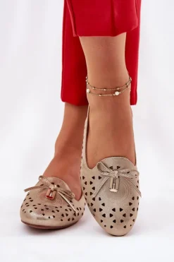 Damskie Boto Ażurowe Baleriny Z Odkrytą Piętą Złote Navinnia