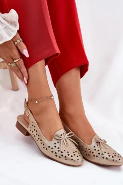 Damskie Boto Ażurowe Baleriny Z Odkrytą Piętą Złote Navinnia