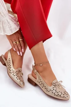 Damskie Boto Ażurowe Baleriny Z Odkrytą Piętą Złote Navinnia