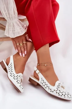 Damskie Boto Ażurowe Baleriny Z Odkrytą Piętą Białe Navinnia