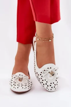 Damskie Boto Ażurowe Baleriny Z Odkrytą Piętą Białe Navinnia