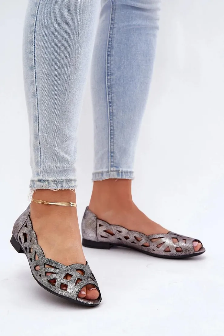 Boto Baleriny Skórzane|Baleriny Klasyczne*Ażurowe Baleriny Z Odkrytymi Palcami Srebrne Calgis Srebrny