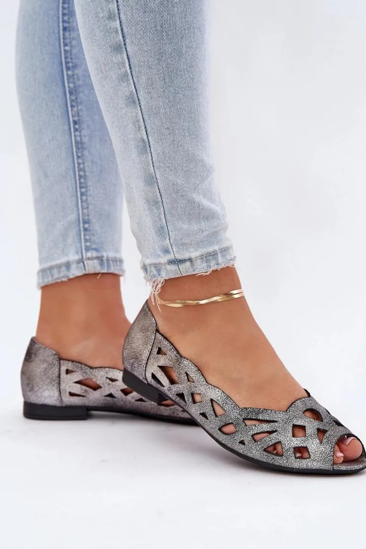 Boto Baleriny Skórzane|Baleriny Klasyczne*Ażurowe Baleriny Z Odkrytymi Palcami Srebrne Calgis Srebrny