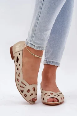 Damskie Boto Ażurowe Baleriny Z Odkrytymi Palcami Złote Calgis