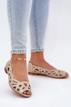 Damskie Boto Ażurowe Baleriny Z Odkrytymi Palcami Złote Calgis