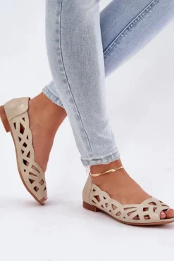 Damskie Boto Ażurowe Baleriny Z Odkrytymi Palcami Złote Calgis