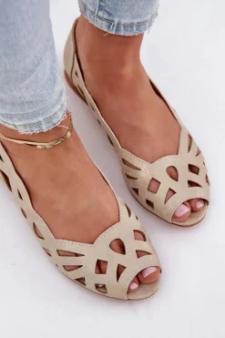 Damskie Boto Ażurowe Baleriny Z Odkrytymi Palcami Złote Calgis