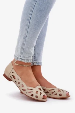 Damskie Boto Ażurowe Baleriny Z Odkrytymi Palcami Złote Calgis