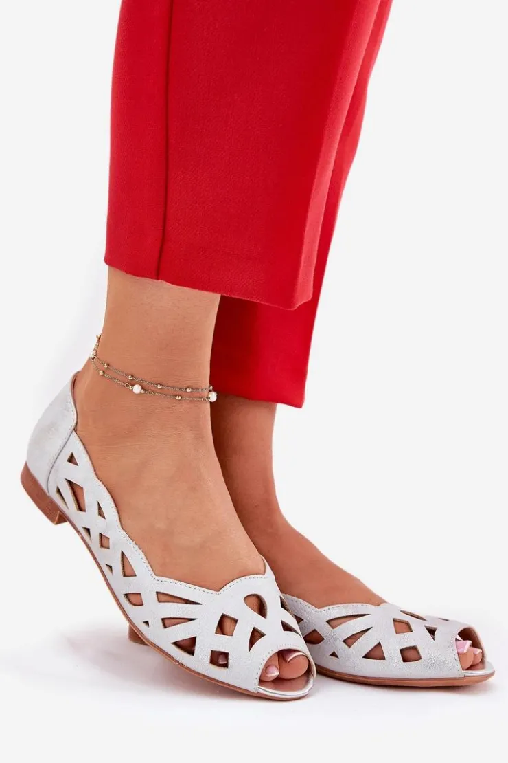 Best Boto Ażurowe Baleriny Z Odkrytymi Palcami Srebrne Calgis Srebrny