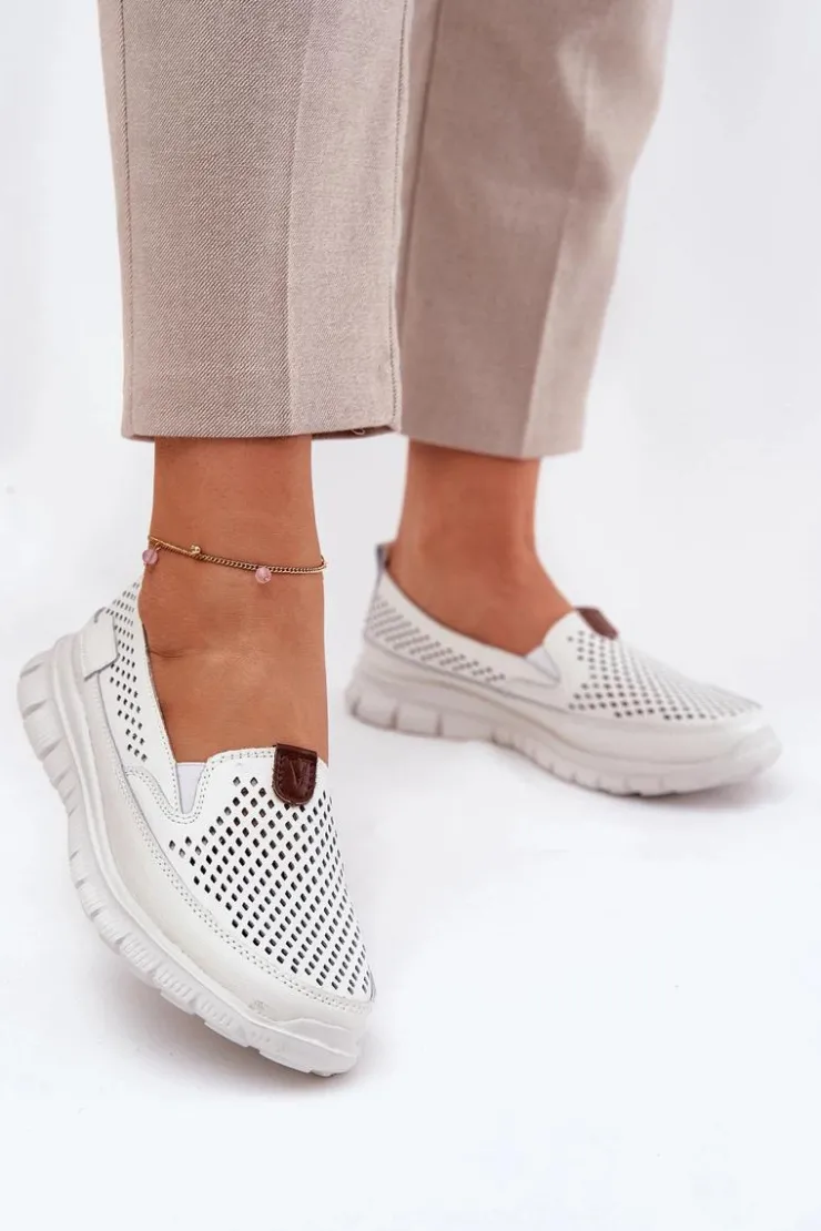 Discount Buty damskie Vinceza Ażurowe Baleriny Ze Skóry Naturalnej Vinceza 95336 Białe Biały