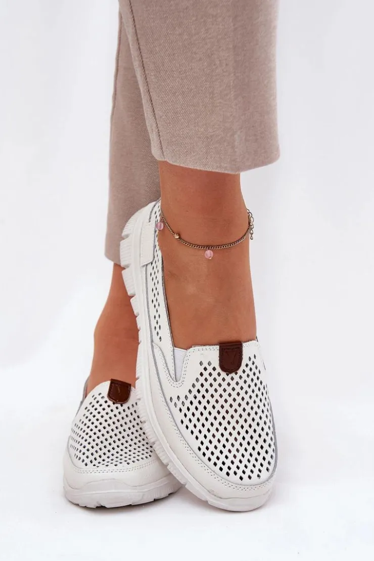 Discount Buty damskie Vinceza Ażurowe Baleriny Ze Skóry Naturalnej Vinceza 95336 Białe Biały