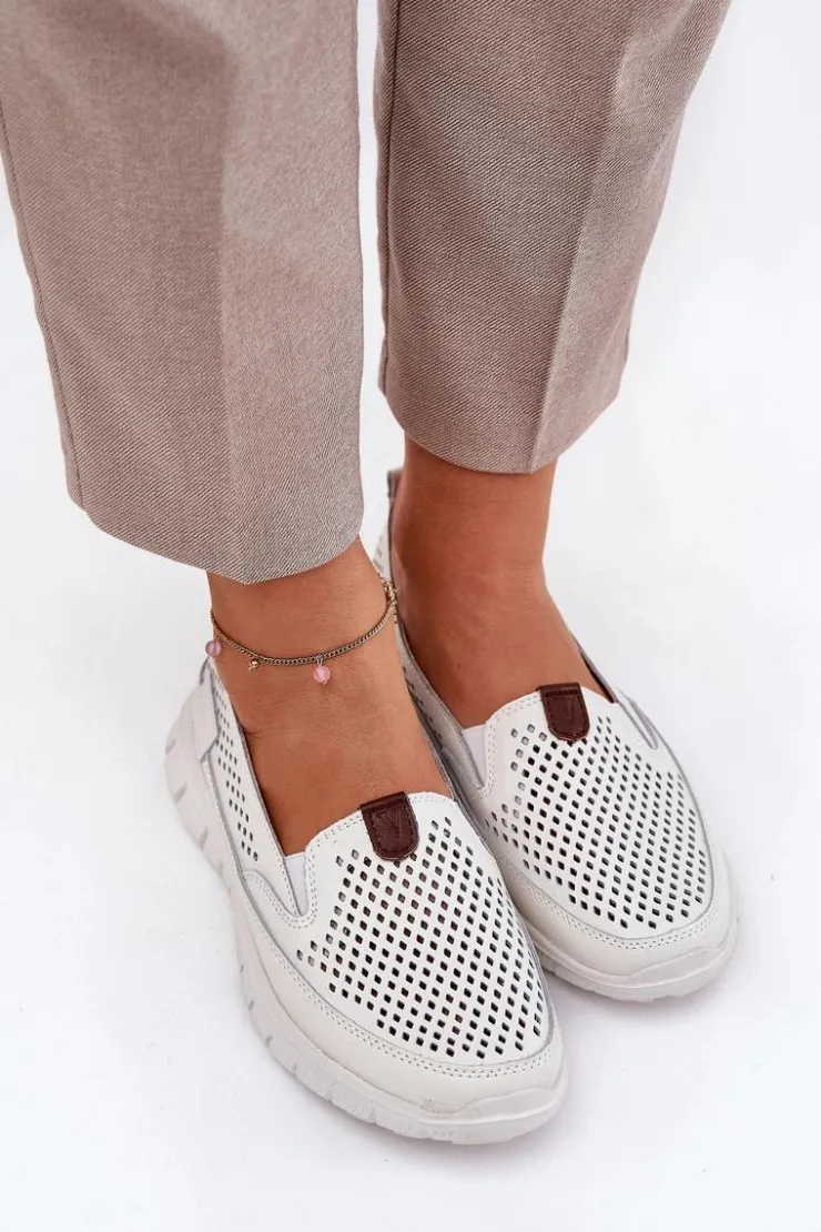 Discount Buty damskie Vinceza Ażurowe Baleriny Ze Skóry Naturalnej Vinceza 95336 Białe Biały