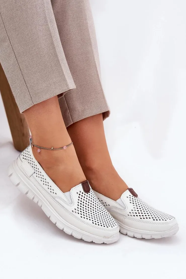 Discount Buty damskie Vinceza Ażurowe Baleriny Ze Skóry Naturalnej Vinceza 95336 Białe Biały