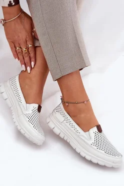 Discount Buty damskie Vinceza Ażurowe Baleriny Ze Skóry Naturalnej Vinceza 95336 Białe Biały