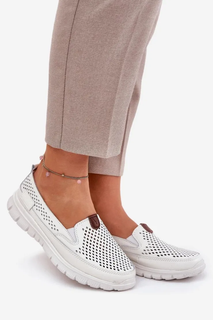 Discount Buty damskie Vinceza Ażurowe Baleriny Ze Skóry Naturalnej Vinceza 95336 Białe Biały