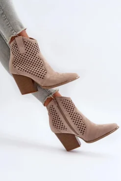 Damskie Boto Ażurowe Botki Damskie Eko Zamszowe Na Słupku Beżowe Stardara