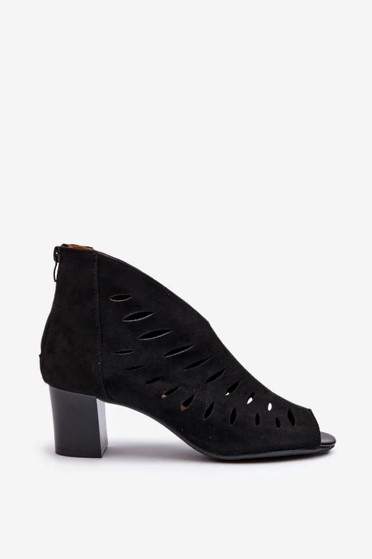 Damskie Boto Ażurowe Botki Damskie Eko Zamszowe Na Słupku Z Odkrytymi Palcami Czarne Timalre