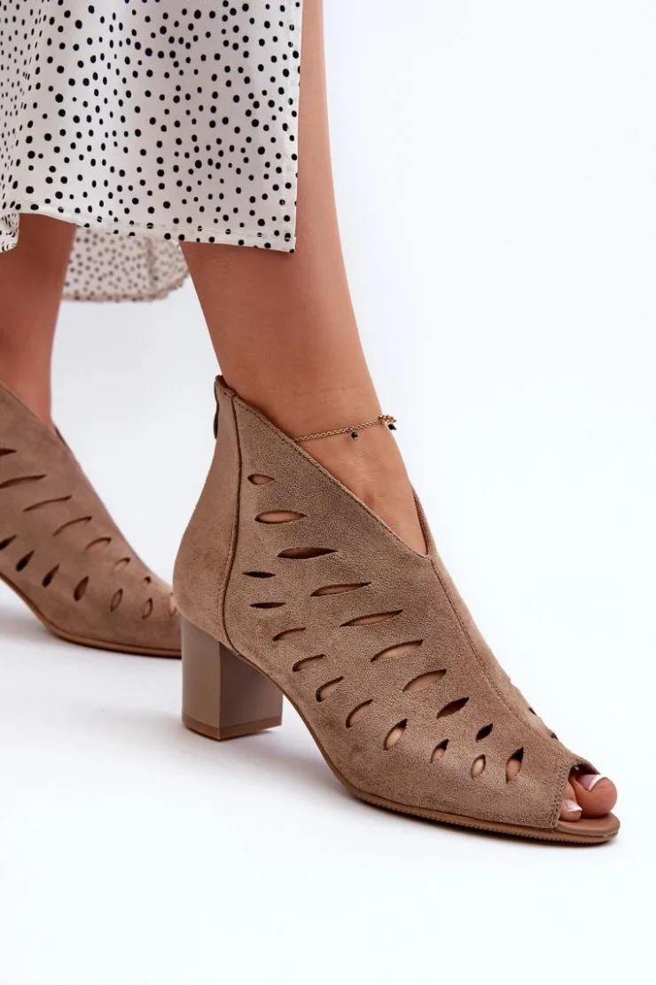 Boto Botki Wiosenne|Botki Ażurowe*Ażurowe Botki Damskie Eko Zamszowe Na Słupku Z Odkrytymi Palcami Beżowe Timalre