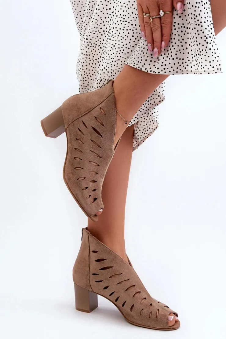 Boto Botki Wiosenne|Botki Ażurowe*Ażurowe Botki Damskie Eko Zamszowe Na Słupku Z Odkrytymi Palcami Beżowe Timalre