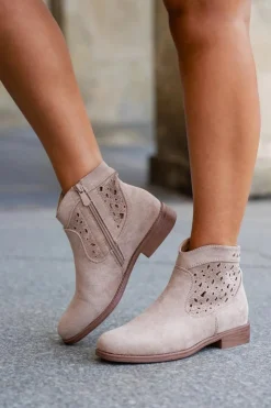 Damskie buty S.Barski Botki Ażurowe|Botki Płaskie*Ażurowe Botki Damskie Na Płaskim Obcasie S.Barski HY51-113 Beżowe