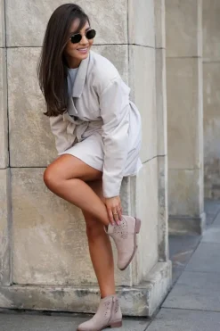 Damskie buty S.Barski Botki Ażurowe|Botki Płaskie*Ażurowe Botki Damskie Na Płaskim Obcasie S.Barski HY51-113 Beżowe