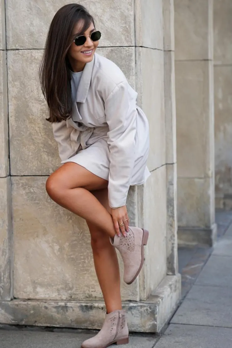 Damskie buty S.Barski Botki Ażurowe|Botki Płaskie*Ażurowe Botki Damskie Na Płaskim Obcasie S.Barski HY51-113 Beżowe