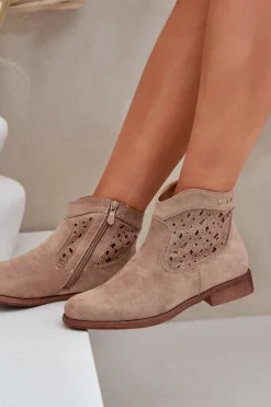 Damskie buty S.Barski Botki Ażurowe|Botki Płaskie*Ażurowe Botki Damskie Na Płaskim Obcasie S.Barski HY51-113 Beżowe