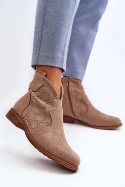 Damskie buty S.Barski Botki Wiosenne|Botki Ażurowe*Ażurowe Botki Damskie Na Płaskim Obcasie Beżowe S.Barski HY66-151