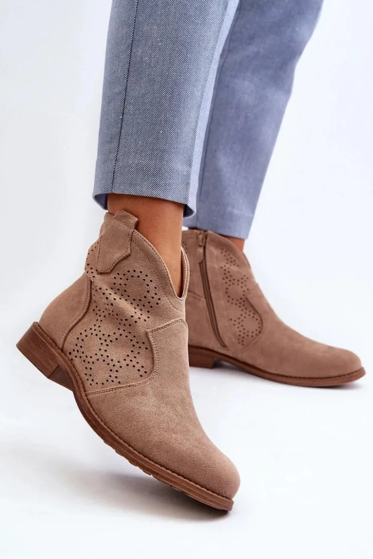 Damskie buty S.Barski Botki Wiosenne|Botki Ażurowe*Ażurowe Botki Damskie Na Płaskim Obcasie Beżowe S.Barski HY66-151