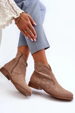 Damskie buty S.Barski Botki Wiosenne|Botki Ażurowe*Ażurowe Botki Damskie Na Płaskim Obcasie Beżowe S.Barski HY66-151