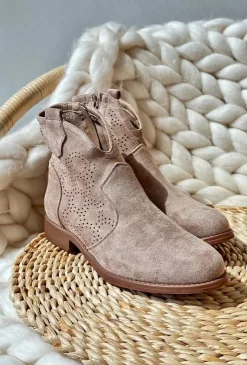 Damskie buty S.Barski Botki Wiosenne|Botki Ażurowe*Ażurowe Botki Damskie Na Płaskim Obcasie Beżowe S.Barski HY66-151