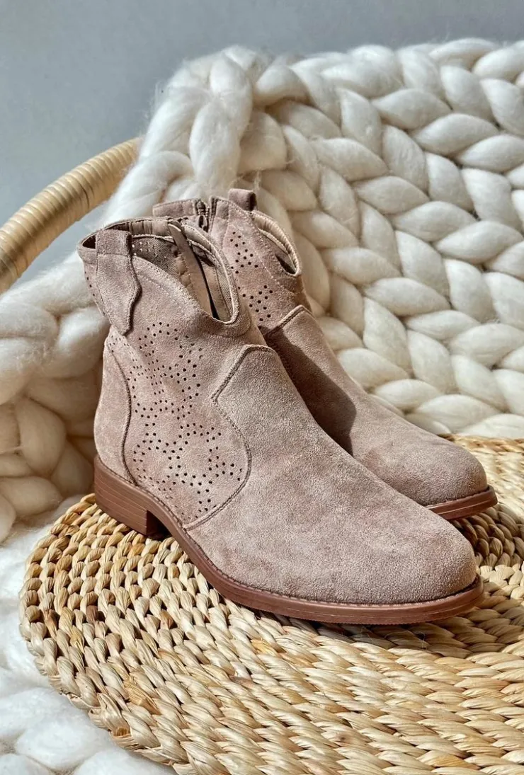 Damskie buty S.Barski Botki Wiosenne|Botki Ażurowe*Ażurowe Botki Damskie Na Płaskim Obcasie Beżowe S.Barski HY66-151