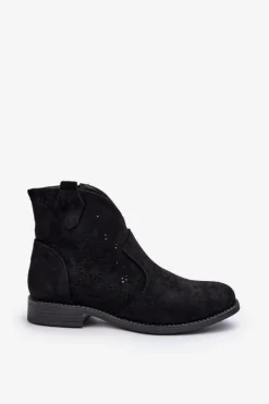 Online Damskie buty S.Barski Ażurowe Botki Damskie Na Płaskim Obcasie Czarne S.Barski HY66-151