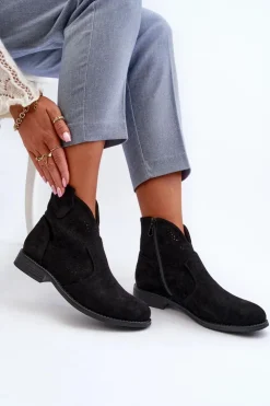 Online Damskie buty S.Barski Ażurowe Botki Damskie Na Płaskim Obcasie Czarne S.Barski HY66-151