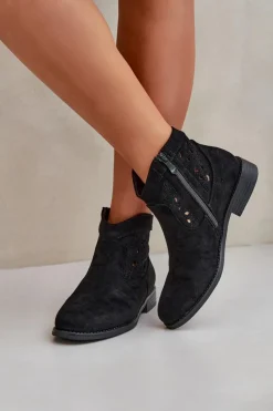 Damskie Damskie buty S.Barski Ażurowe Botki Damskie Na Płaskim Obcasie S.Barski HY51-113 Czarne