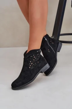 Damskie Damskie buty S.Barski Ażurowe Botki Damskie Na Płaskim Obcasie S.Barski HY51-113 Czarne