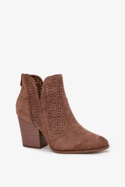 Damskie buty S.Barski Ażurowe Botki Damskie Na Słupku S.Barski HY51-060 Brązowe